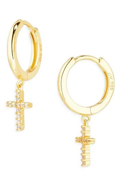 Argento Vivo Pavé Crystal Cross Drop Huggie Hoop Earrings In Gold