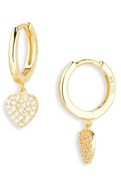 Argento Vivo Pavé Crystal Heart Drop Huggie Hoop Earrings