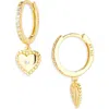 Argento Vivo Pavé Crystal Heart Drop Huggie Hoop Earrings