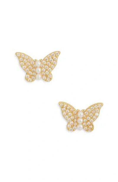 Argento Vivo Pavé Cubic Zirconia & Freshwater Pearl Butterfly Stud Earrings In Gold