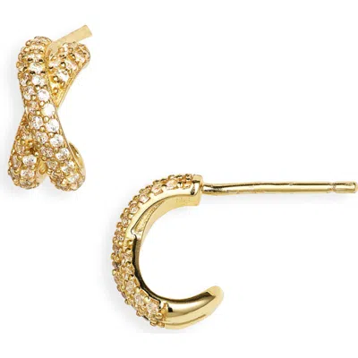 Argento Vivo Pavé Cubic Zirconia Crisscross Huggie Hoop Earrings In Gold