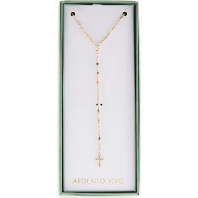 Argento Vivo Pavé Cz Cross & Beaded Y-necklace In Gold