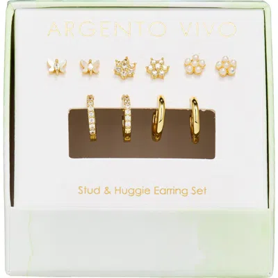 Argento Vivo Pearl Flower Stud & Hoop Earrings Set In Gold