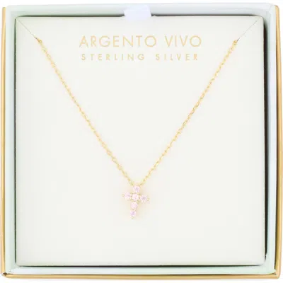 Argento Vivo Pink Cubic Zirconia Cross Pendant Necklace In Gold