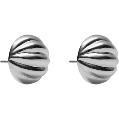 Argento Vivo Ribbed Button Stud Earrings