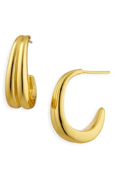 Argento Vivo Ridged J Hoop Earrings In Gold