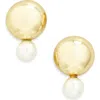 Argento Vivo Round Faux Pearl Drop Stud Earrings In Gold