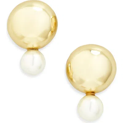 Argento Vivo Round Faux Pearl Drop Stud Earrings In Gold