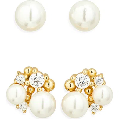 Argento Vivo Set Of 2 Assorted Faux Pearl Stud Earrings In Gold
