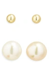 Argento Vivo Set Of 2 Ball & Faux Pearl Stud Earrings In Gold
