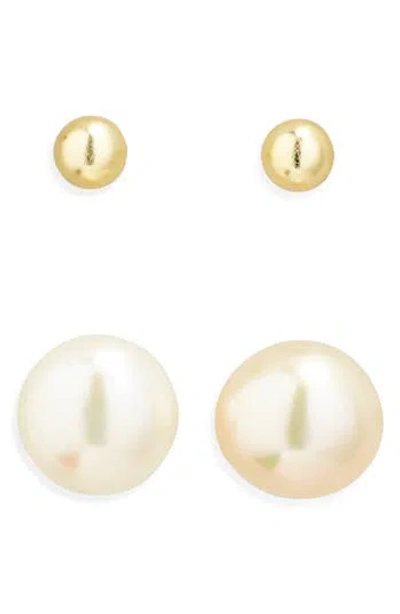 Argento Vivo Set Of 2 Ball & Faux Pearl Stud Earrings In Gold