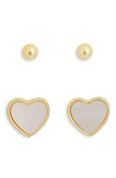 Argento Vivo Set Of 2 Ball Stud & Mother-of-pearl Heart Earrings In Gold