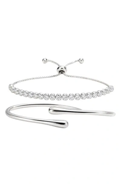 Argento Vivo Set Of 2 Bypass Cuff & Adjustable Tennis Bracelets In Silver