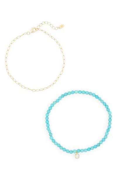 Argento Vivo Set Of 2 Chain & Turquoise Beaded Stretch Bracelets In Multi