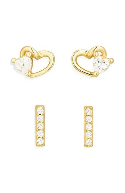 Argento Vivo Set Of 2 Cubic Zirconia Heart & Line Stud Earrings In Gold