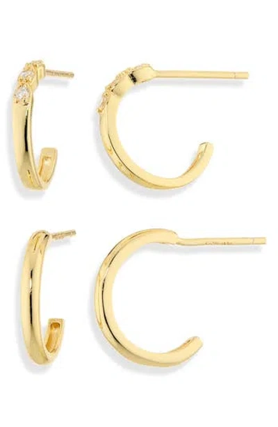 Argento Vivo Set Of 2 Cubic Zirconia Hoop Earrings In Gold