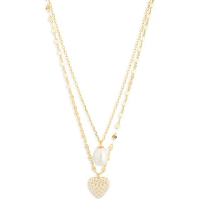 Argento Vivo Set Of 2 Cz & Faux Pearl Pendant Necklace In Gold