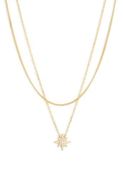 Argento Vivo Set Of 2 Cz Star Layered Chain Necklace In Gold