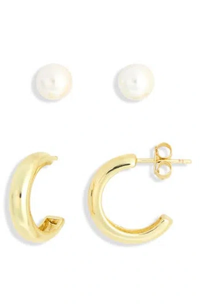 Argento Vivo Set Of 2 Faux Pearl & Hoop Earrings In Gold