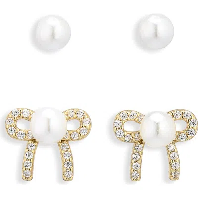 Argento Vivo Set Of 2 Faux Pearl Pavé Stud Earrings In Gold