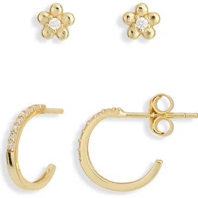 Argento Vivo Set Of 2 Flower Stud & Hoop Earrings In Gold