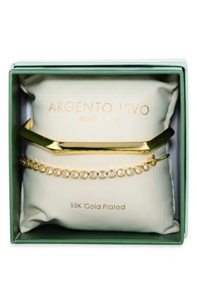 Argento Vivo Set Of 2 Geometric Bangle & Cubic Zirconia Tennis Bracelets In Gold