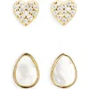 Argento Vivo Set Of 2 Heart & Mother-of-pearl Earrings In Gold