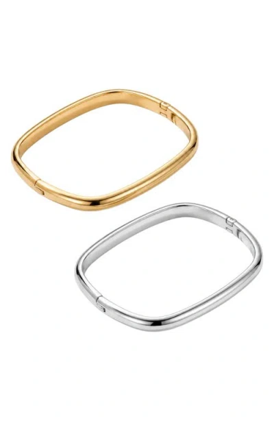 Argento Vivo Set Of 2 Hinged Bangle Bracelets In Gold/silver