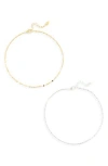 Argento Vivo Set Of 2 Kiss Chain Anklets In Gold/silver