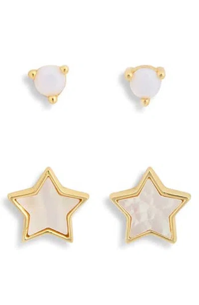 Argento Vivo Set Of 2 Mother-of-pearl & Synthetic Opal Ball Stud Earrings In Gold