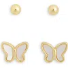Argento Vivo Set Of 2 Mother-of-pearl Butterfly & Ball Stud Earrings In Gold