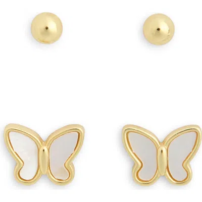 Argento Vivo Set Of 2 Mother-of-pearl Butterfly & Ball Stud Earrings In Gold
