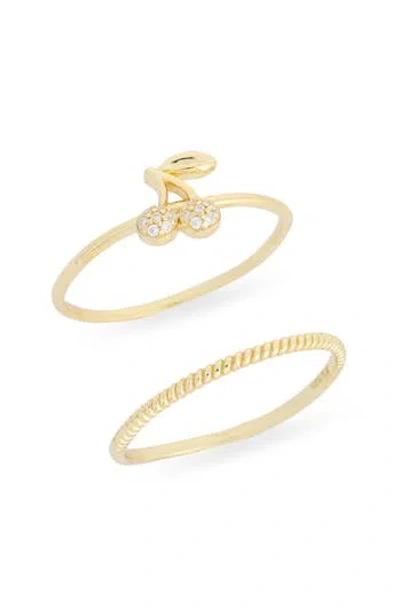 Argento Vivo Set Of 2 Pavé Cubic Zirconia Cherry Stackable Rings In Gold
