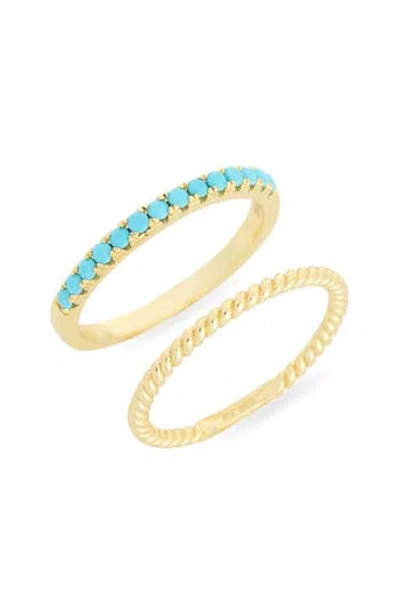 Argento Vivo Set Of 2 Semiprecious Stone Stackable Rings In Gold