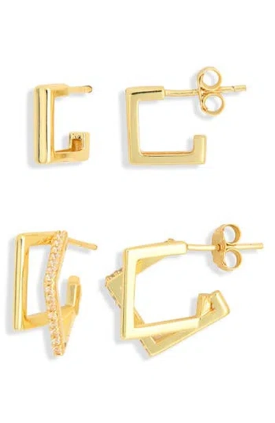 Argento Vivo Set Of 2 Square & Double Hoop Earrings In Gold
