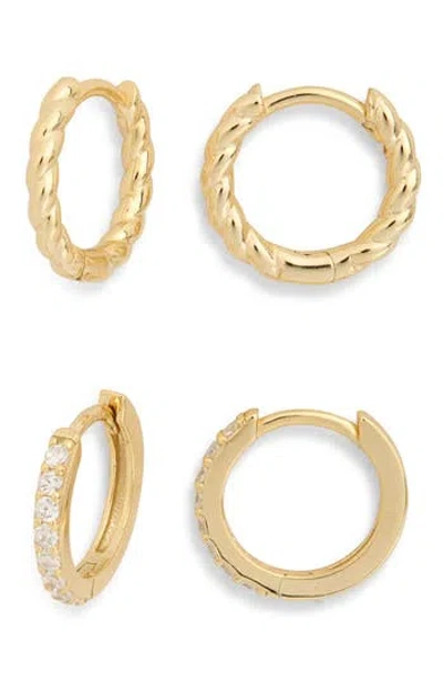 Argento Vivo Set Of 2 Textured & Cubic Zirconia Huggie Hoop Earrings In Gold