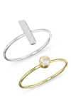 Argento Vivo Set Of 2 Two-tone Bar & Cubic Zirconia Stackable Rings In Gold/silver