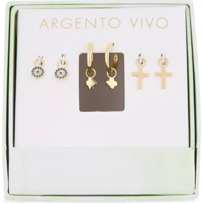 Argento Vivo Set Of 3 Cross & Evil Eye Charm Earrings In Gold