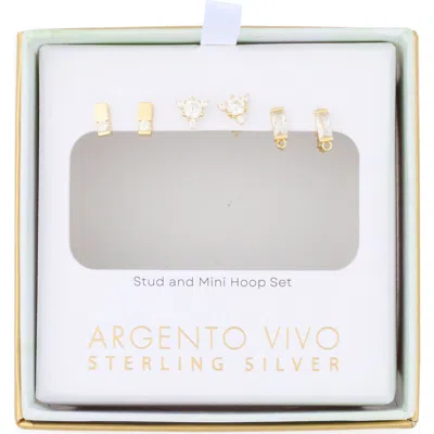 Argento Vivo Set Of 3 Cubic Zirconia Stud & Front/back Earrings In Gold
