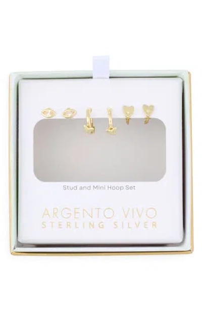 Argento Vivo Set Of 3 Stud & Huggie Hoop Drop Earrings In Gold