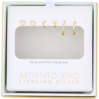Argento Vivo Set Of 3 Stud & Huggie Hoop Earrings In Gold