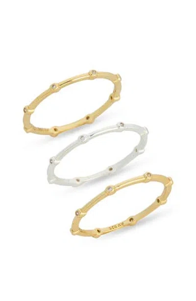 Argento Vivo Set Of 3 Two-tone Cubic Zirconia Stackable Rings In Gold