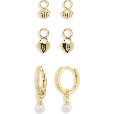 Argento Vivo Shell Hoop Earrings & Assorted Charms 4-piece Set In Gold