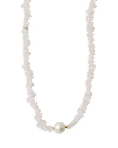 Argento Vivo Shell Pearl & Rose Quartz Collar Necklace, 16-18 In White