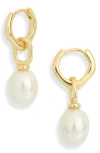 Argento Vivo Single Pearl Huggie Hoop Earrings In Gold