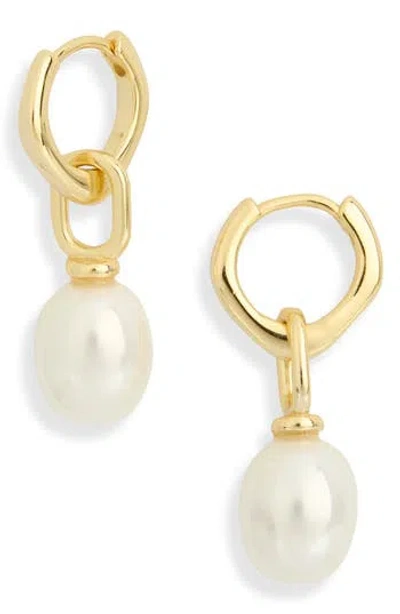 Argento Vivo Single Pearl Huggie Hoop Earrings In Gold