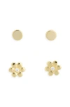 Argento Vivo Solid & Flower Stud Earrings Set