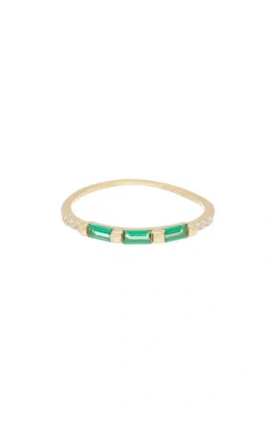 Argento Vivo Sterling Silver 18k Gold Plated Sterling Silver Baguette Crystal Stackable Ring In Gold/green