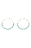 Argento Vivo Sterling Silver 18k Yellow Gold Beaded Hoop Earrings In Gold/turqouise