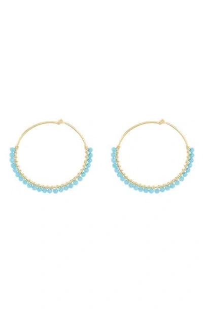 Argento Vivo Sterling Silver 18k Yellow Gold Beaded Hoop Earrings In Gold/turqouise
